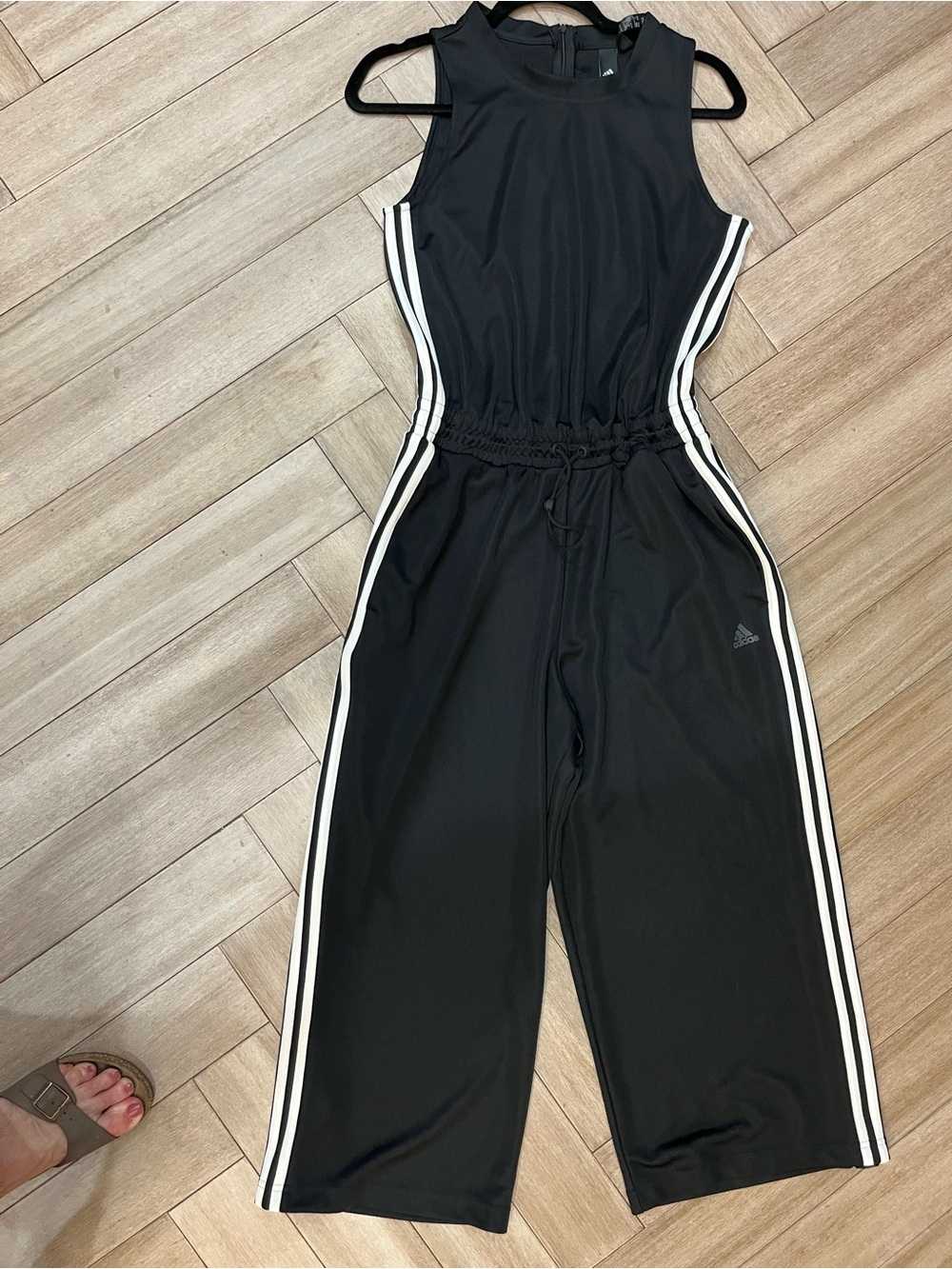 adidas Black Jumpsuit with White Side Stripes size M